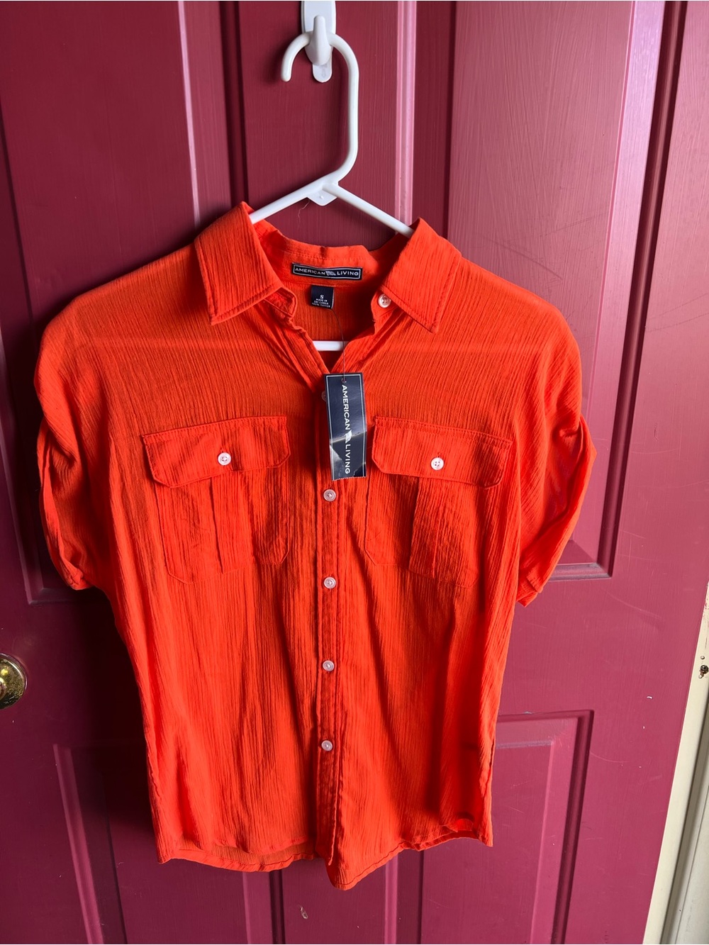 American Living Misses Short-Sleeve Button-Down Shirt - Bright Orange